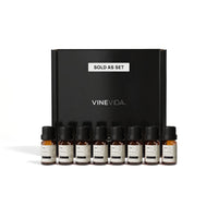 Autumn Diffuser Fragrance Oil Set - 8 VINEVIDA 10mL amber glass oil bottles lined up in front of black "Sold as Set" gift box